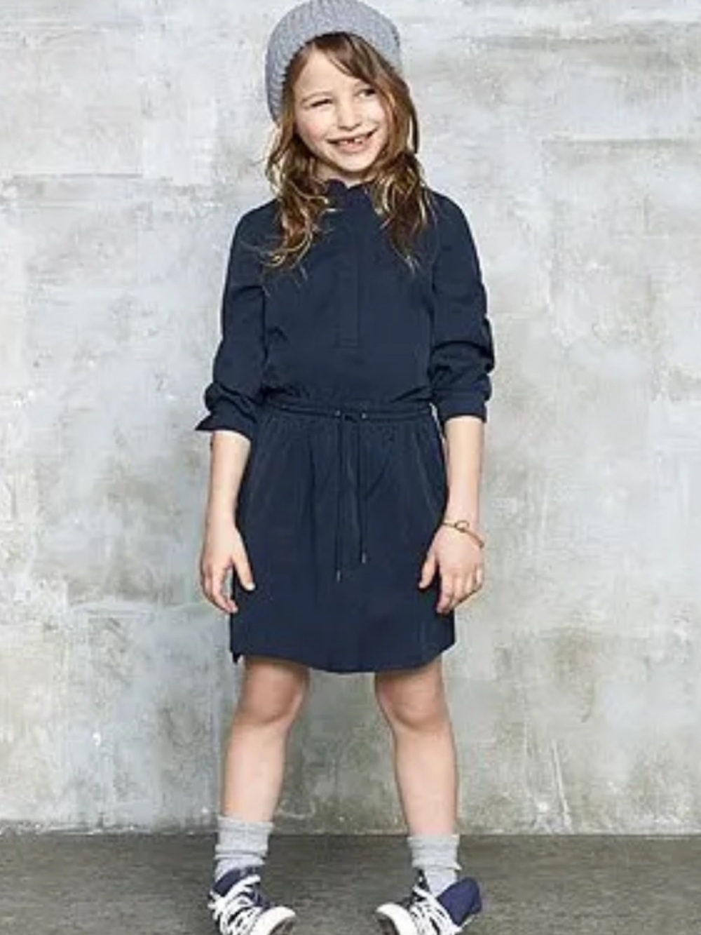 Vince Kids 100% Tencel Navy Blue Long Sleeve Drawstring Shirt Dress